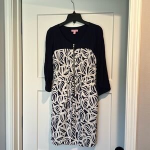 Lilly Pulitzer navy and white leaf print dress - EUC!